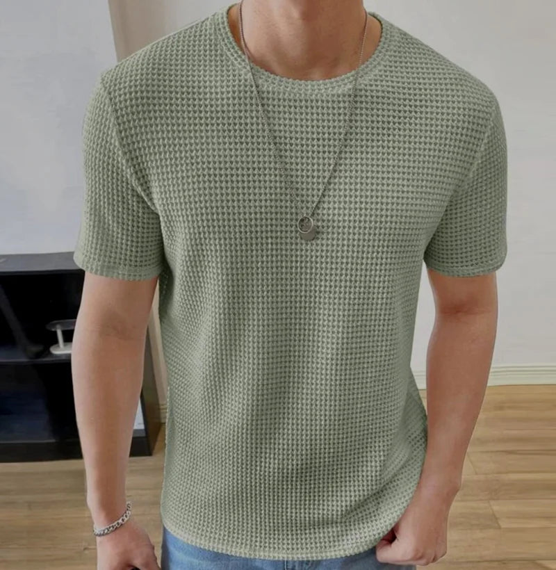 Men’s Light Green Short Sleeve Waffle Knit T-Shirt