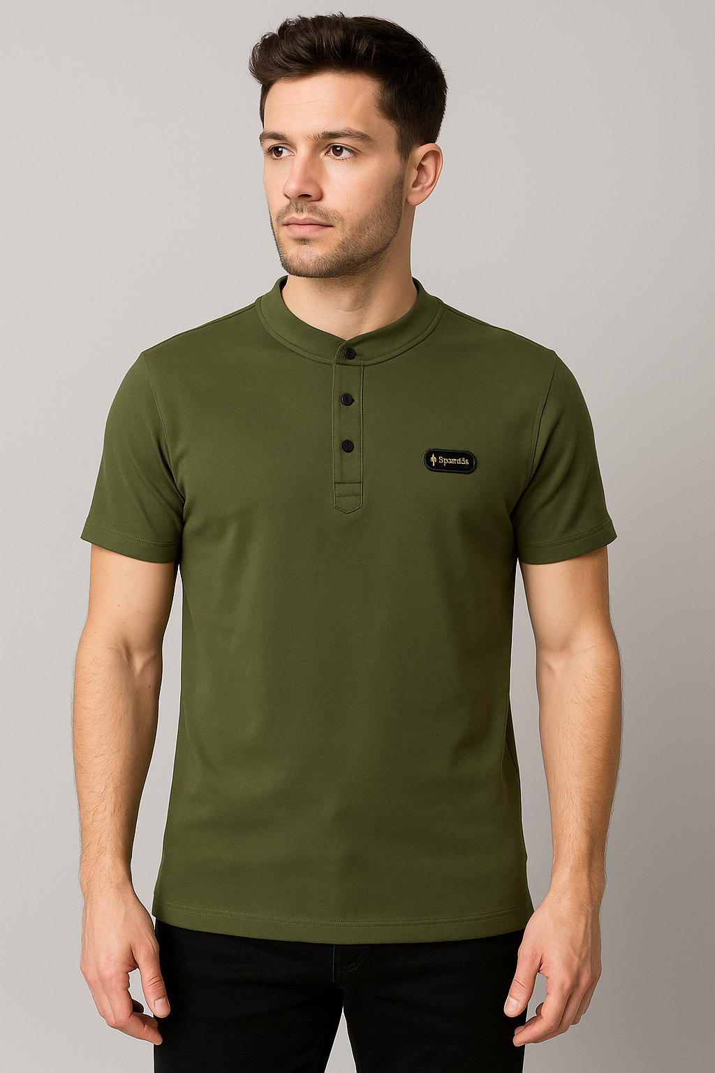 SATND COLLAR TISHRT OLIVE GREEN