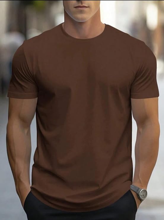 Men’s Brown Half Sleeve Round Neck Plain T-Shirt