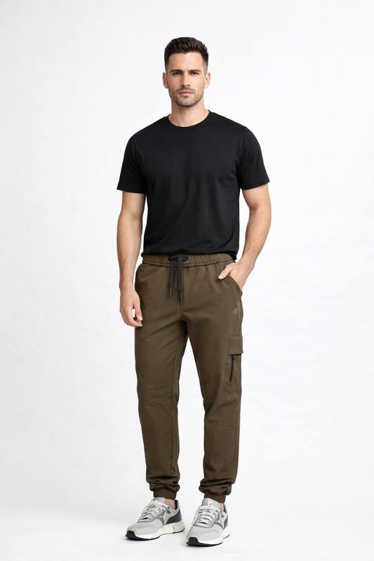 Men’s  Cargo Jogger Pants | Premium Stretch Fabric | Side Zip Pocket | Elastic Ankle Fit