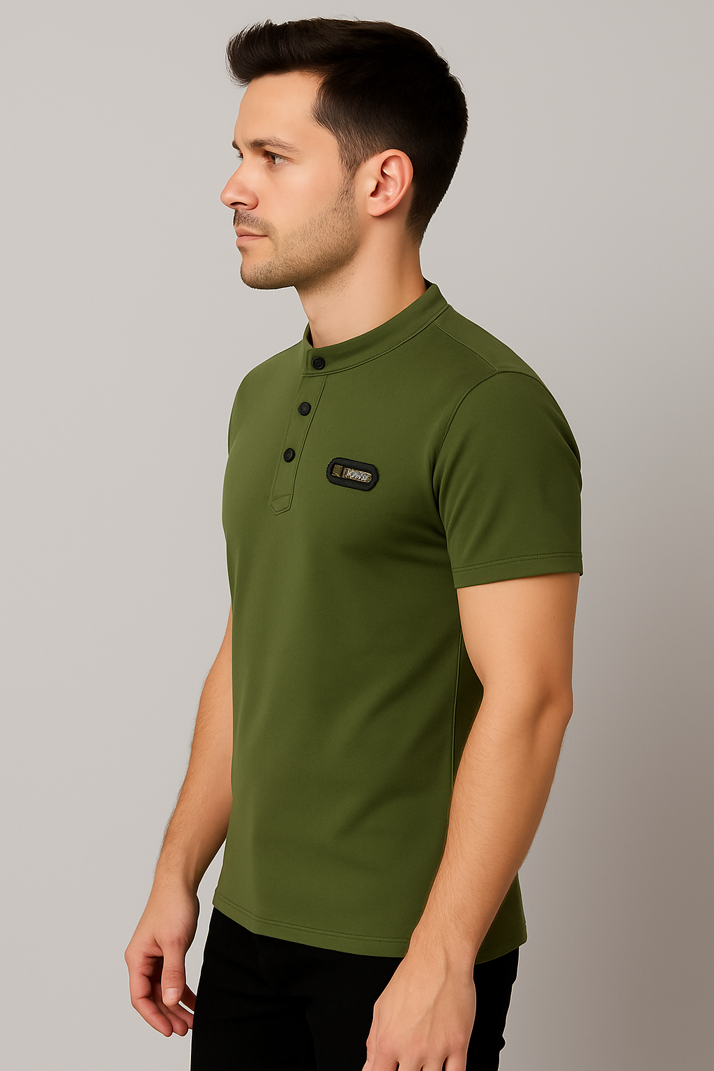 SATND COLLAR TISHRT OLIVE GREEN