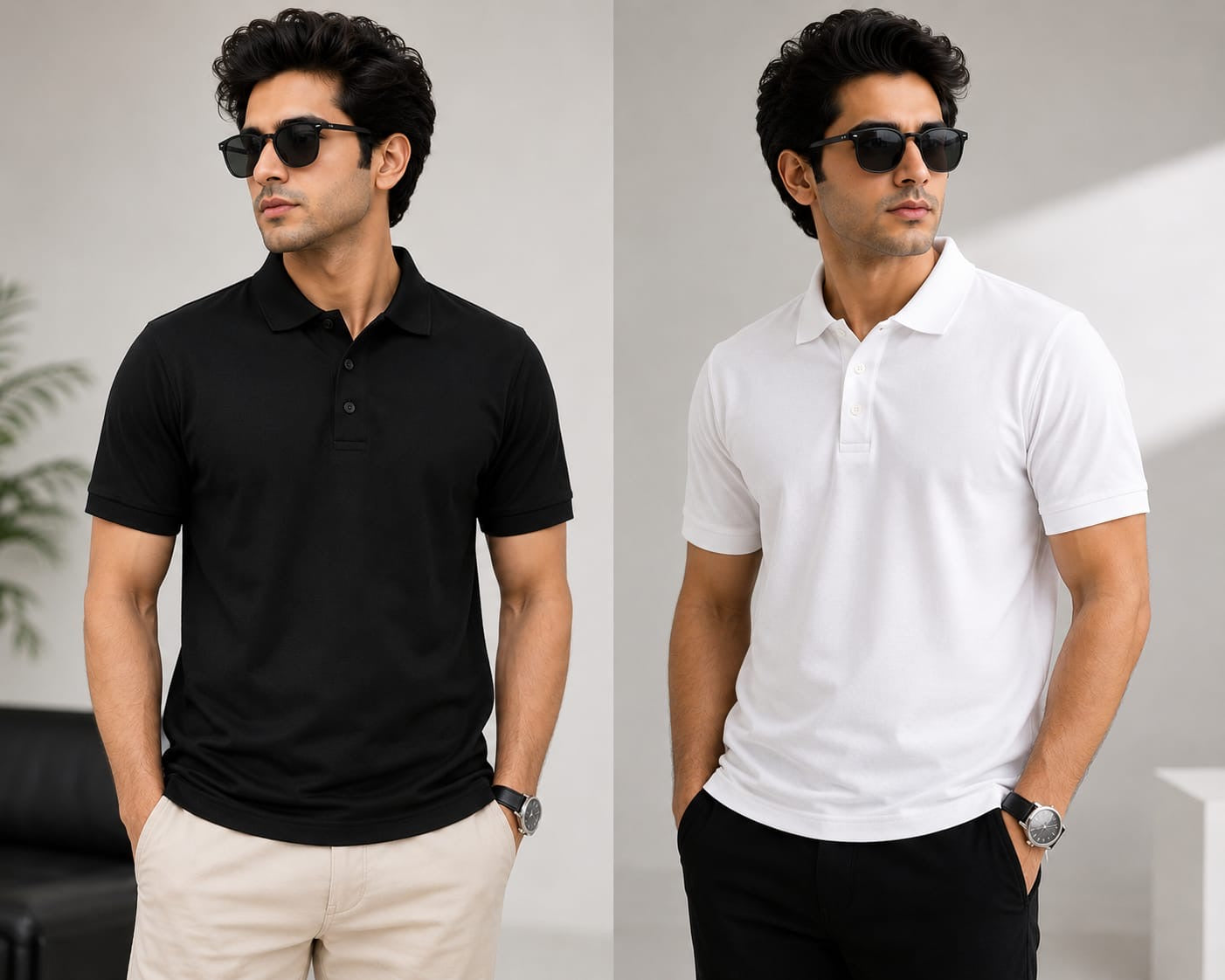 Wrinkle Free Black & White Combo T-Shirts