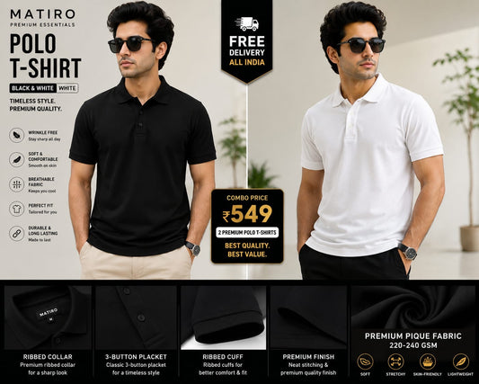 Wrinkle Free Black & White Combo T-Shirts