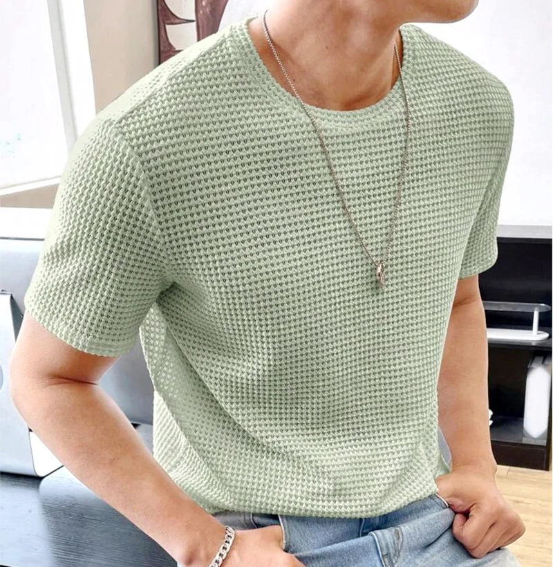 Men’s Light Green Short Sleeve Waffle Knit T-Shirt