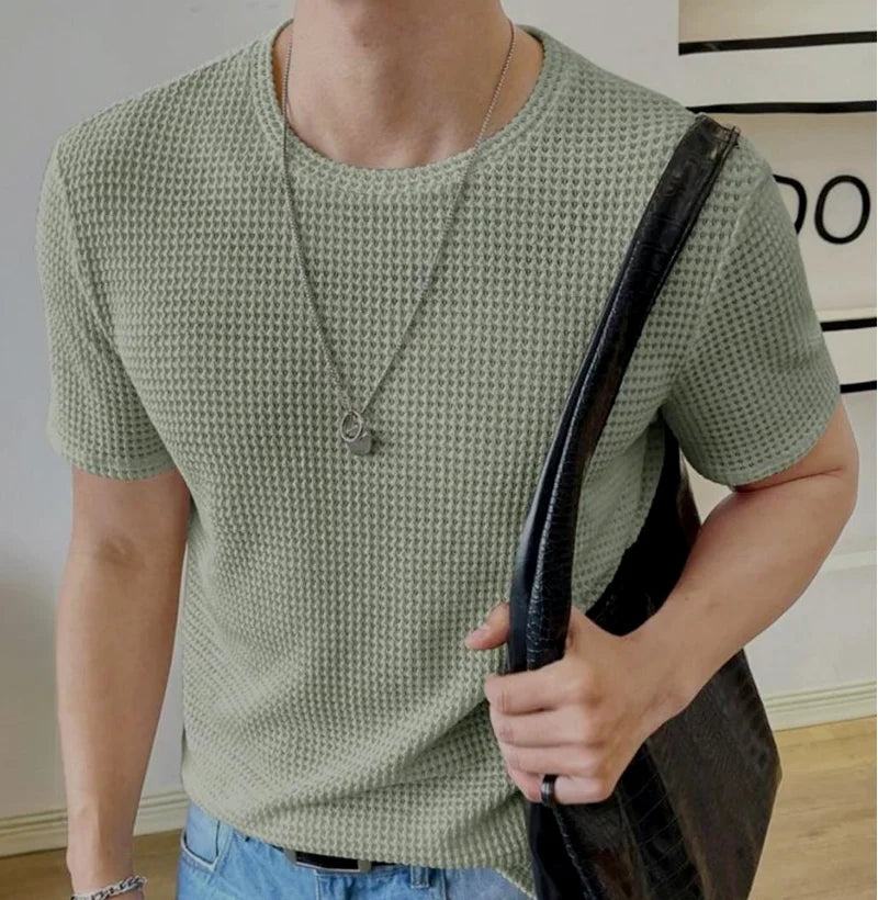 Men’s Light Green Short Sleeve Waffle Knit T-Shirt