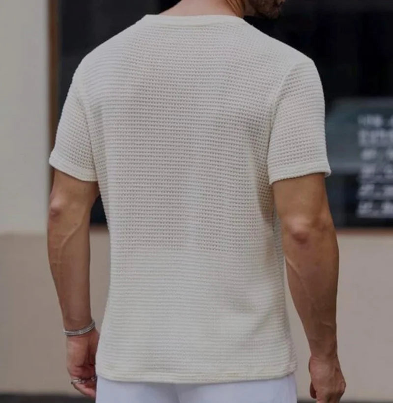 Men’s White Short Sleeve Waffle Knit T-Shirt