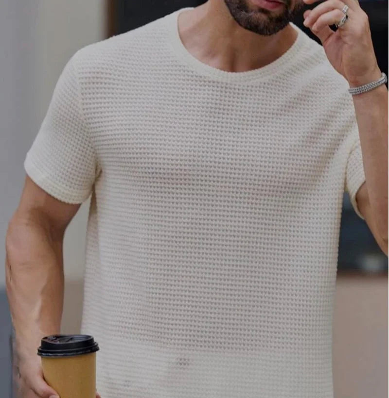 Men’s White Short Sleeve Waffle Knit T-Shirt