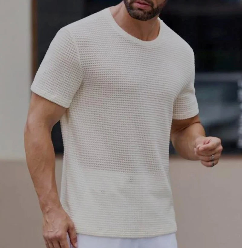 Men’s White Short Sleeve Waffle Knit T-Shirt