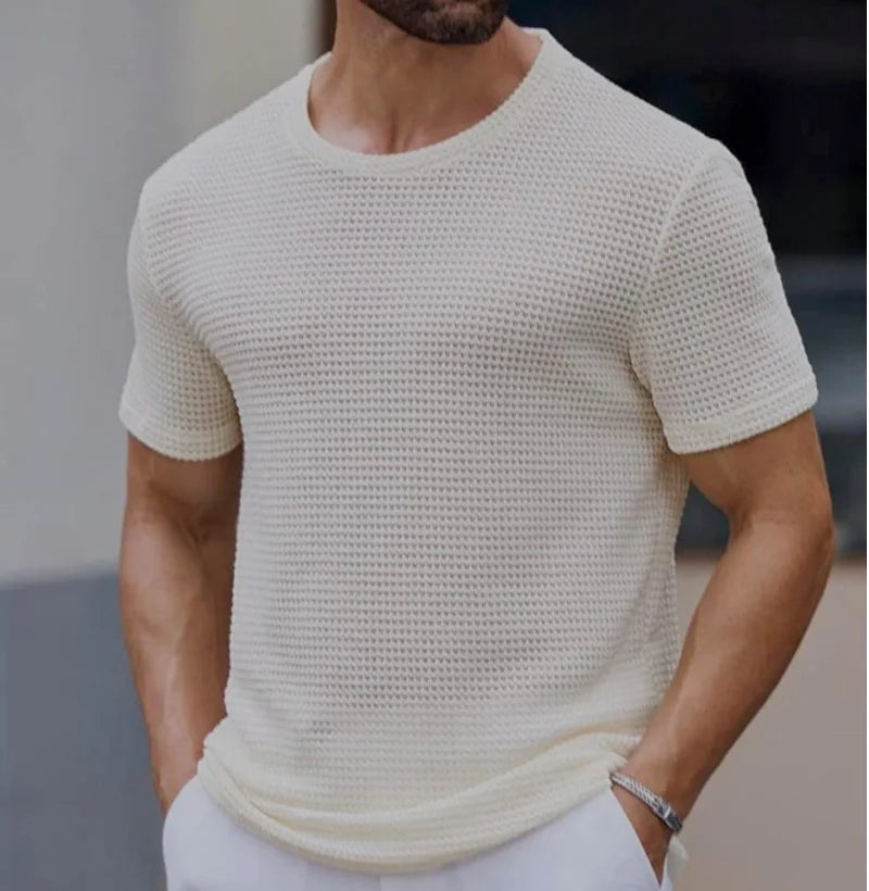 Men’s White Short Sleeve Waffle Knit T-Shirt